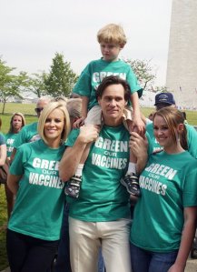 Jim Carrey, Jenny McCarthy and Evan at the 2008 Green Our Vaccines rally in Washington, D.C.